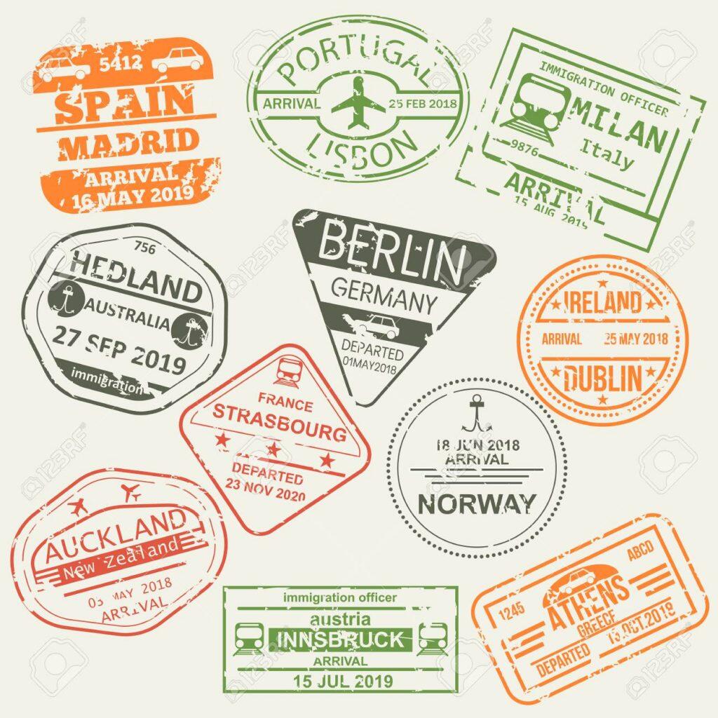 Set di timbri per passaporti isolati.